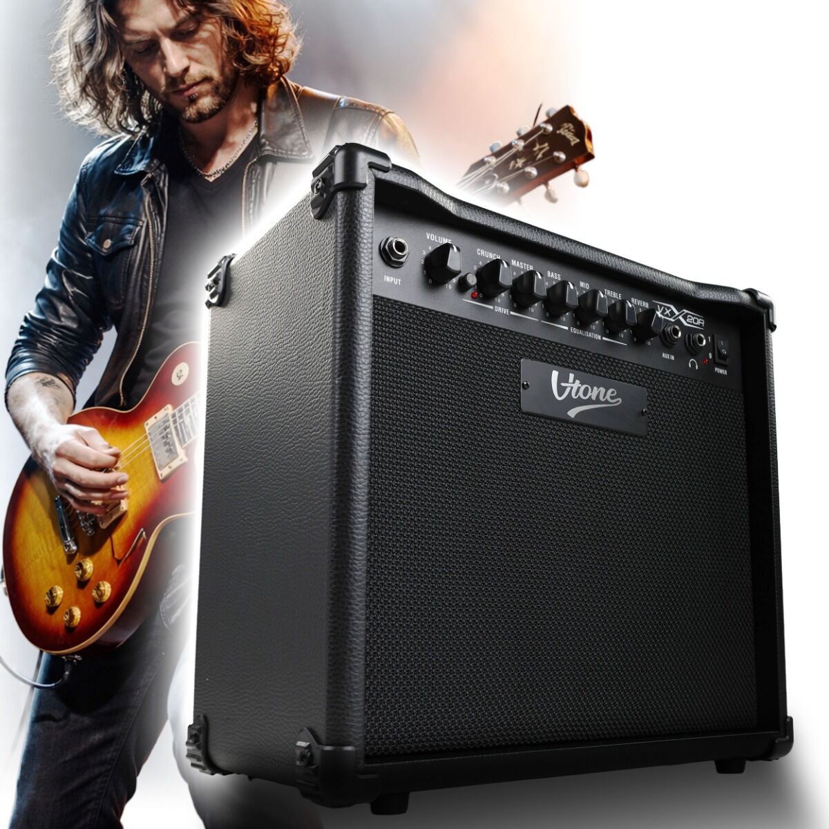 V-TONE VX-20R combo gitarowe wzmacniacz 20W do gitary elektrycznej czarny efekt drive reverb EQ AUX wyjście słuchawkowe