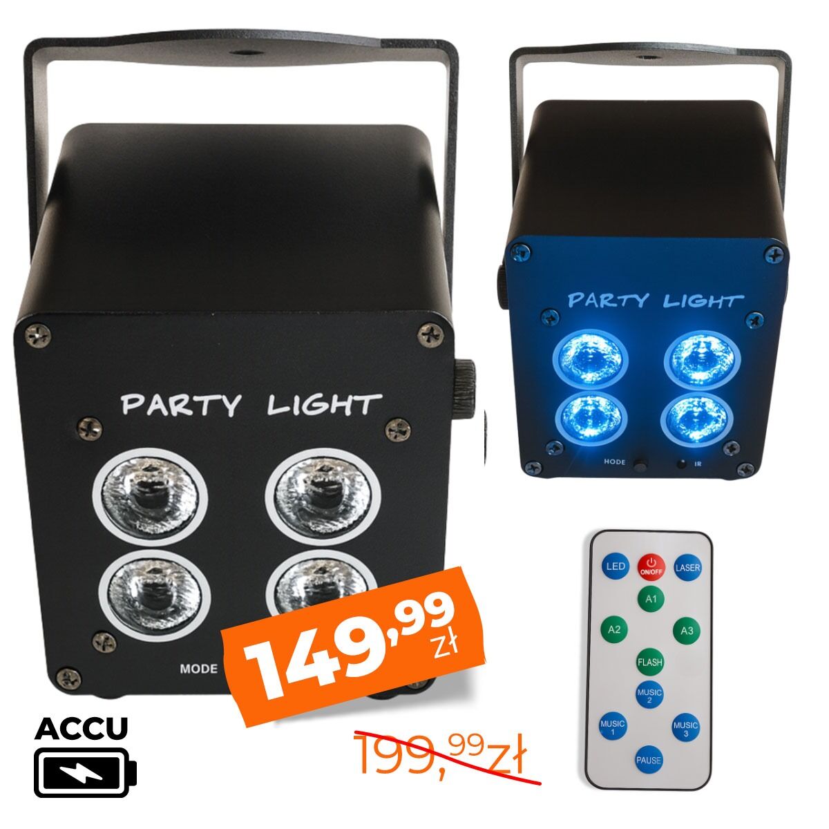 LIGHT4ME ACCU PAR 4x3W reflektor akumulatorowy 3600 mAh czarny efekt świetlny RGB LED pilot bezprzewodowy