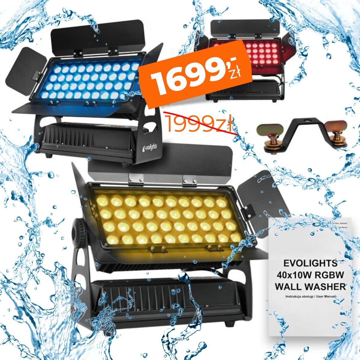 EVOLIGHTS 40X10W RGBW WALL WASHER oświetlacz zewnętrzny IP65 dekoracja światłem skrzydełka kadrujące