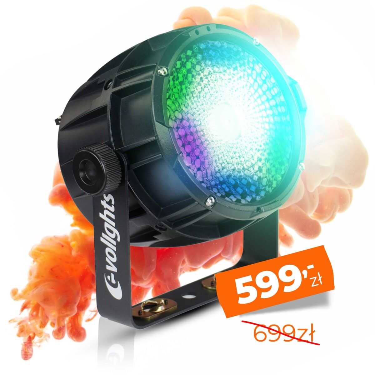 EVOLIGHTS CANDY PAR IP65 reflektor sceniczny oświetlenie zewnętrzne LED DMX 120W RGBW+30x0,2W RGB uchwyt montażowy