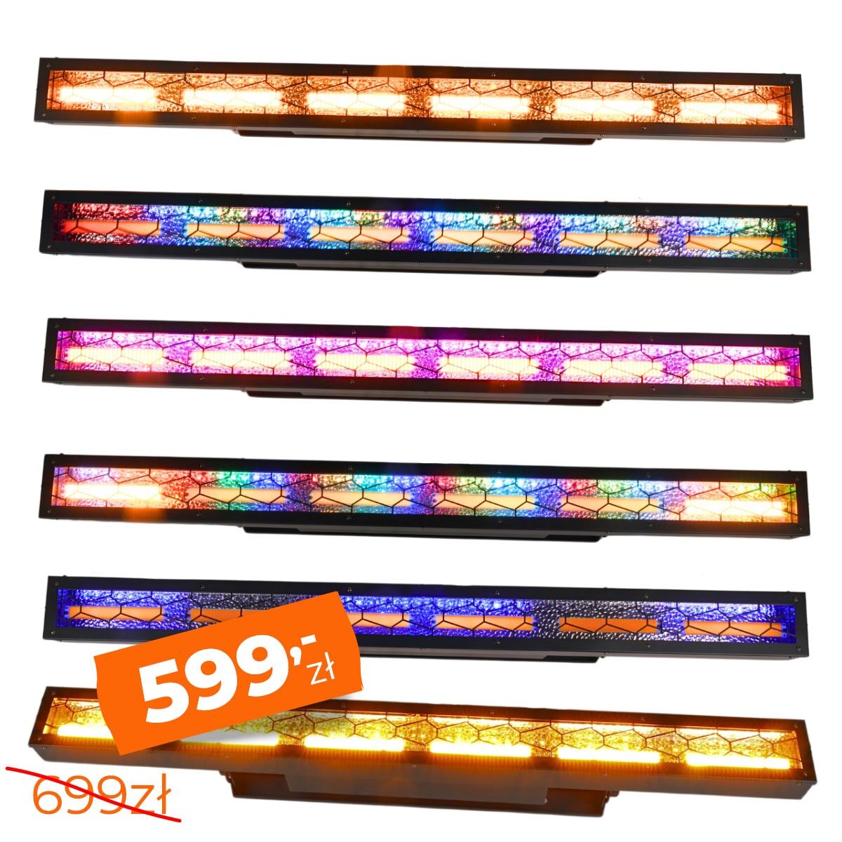 EVOLIGHTS LUMEN PIX HALO BAR listwa oświetleniowa retro LED ciepła biel efekt tła oświetlenie sceniczne vintage dekoracja światłem 6x50 WW + 440x0,2W RGB
