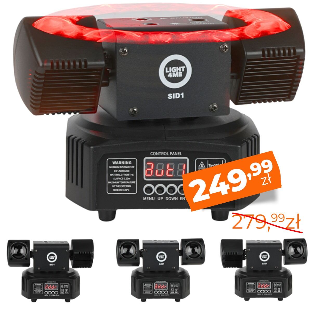 LIGHT4ME SID1 multiefekt świetlny LED 4w1 RGBWA efekt beam 2x laser R/G złoty stroboskop oświetlenie dyskotekowe klubowe DJ