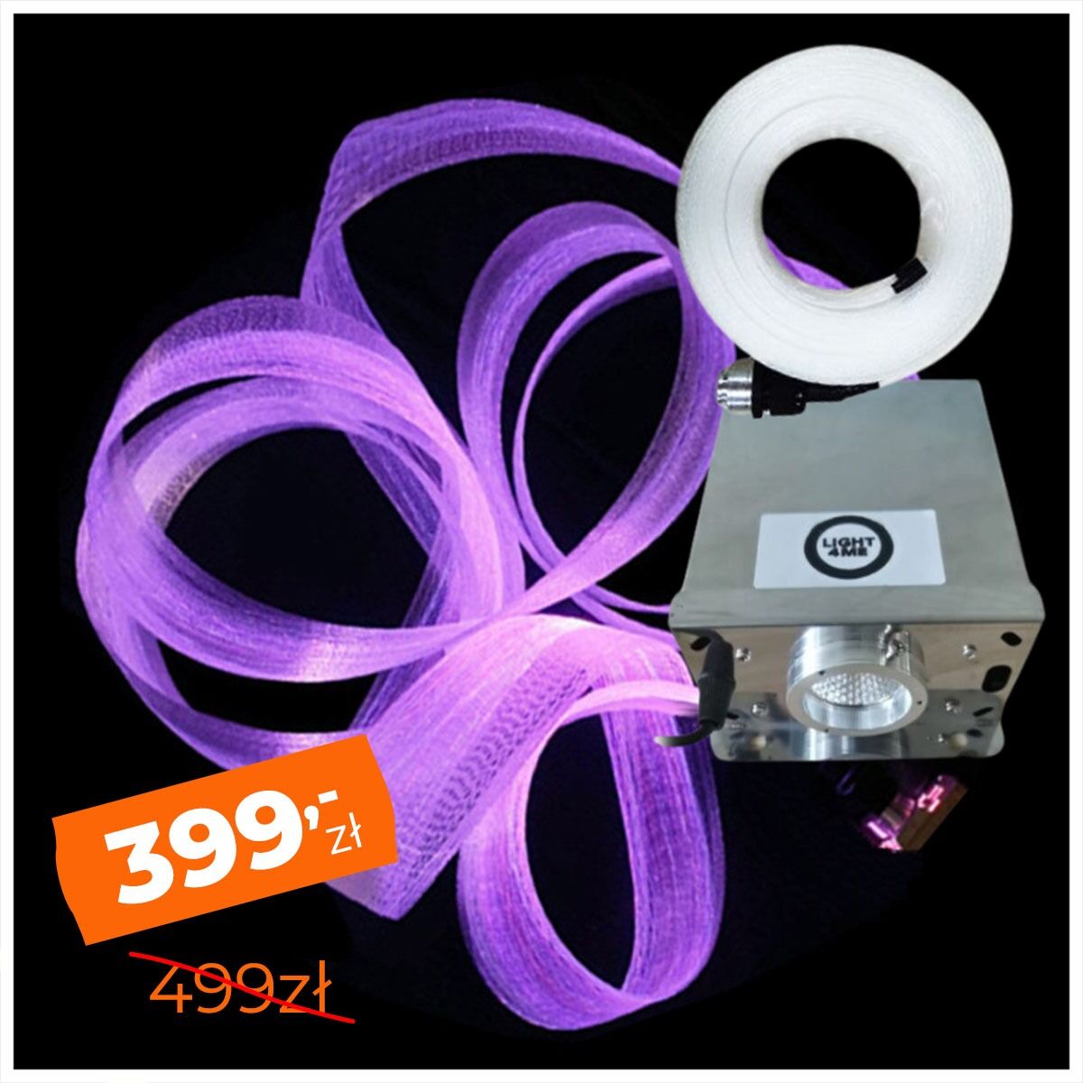 LIGHT4ME FIBRE 10 dekoracyjna siatka światłowodowa kurtyna 10 m + podświetlacz LED RGB 45W IP65 dekoracja światłem