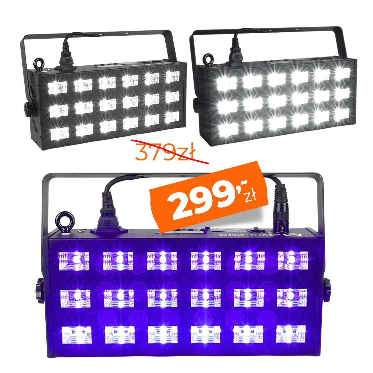 LIGHT4ME LED UV 18x3W reflektor + stroboskop DMX