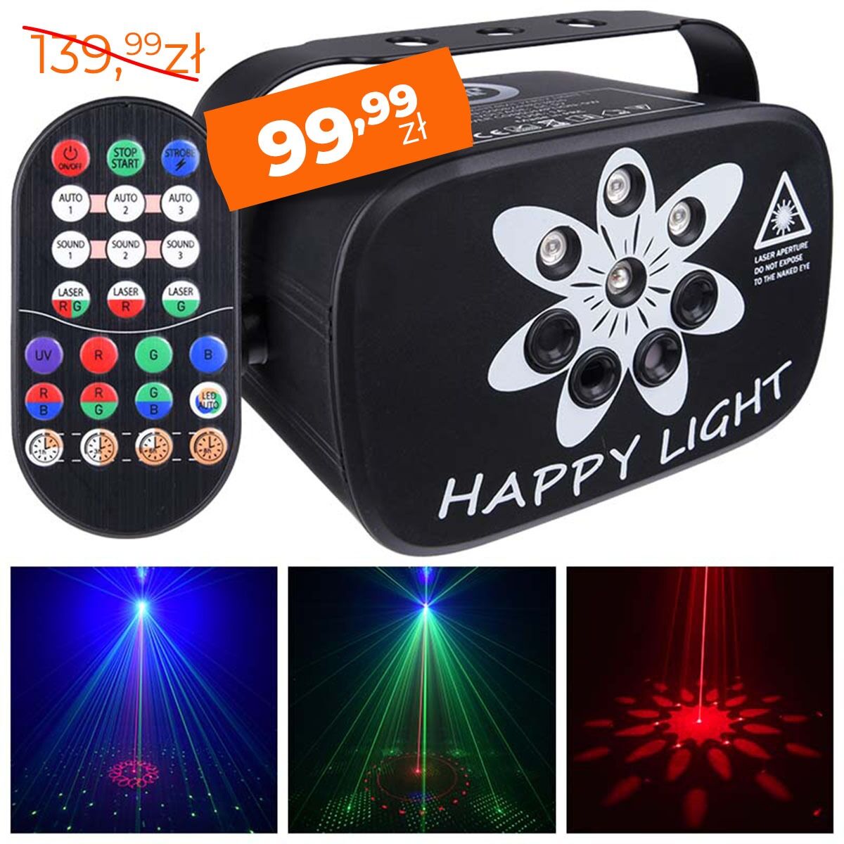 LIGHT4ME PARTY LIGHT 1 efekt LED oświetlenie disco laser UV