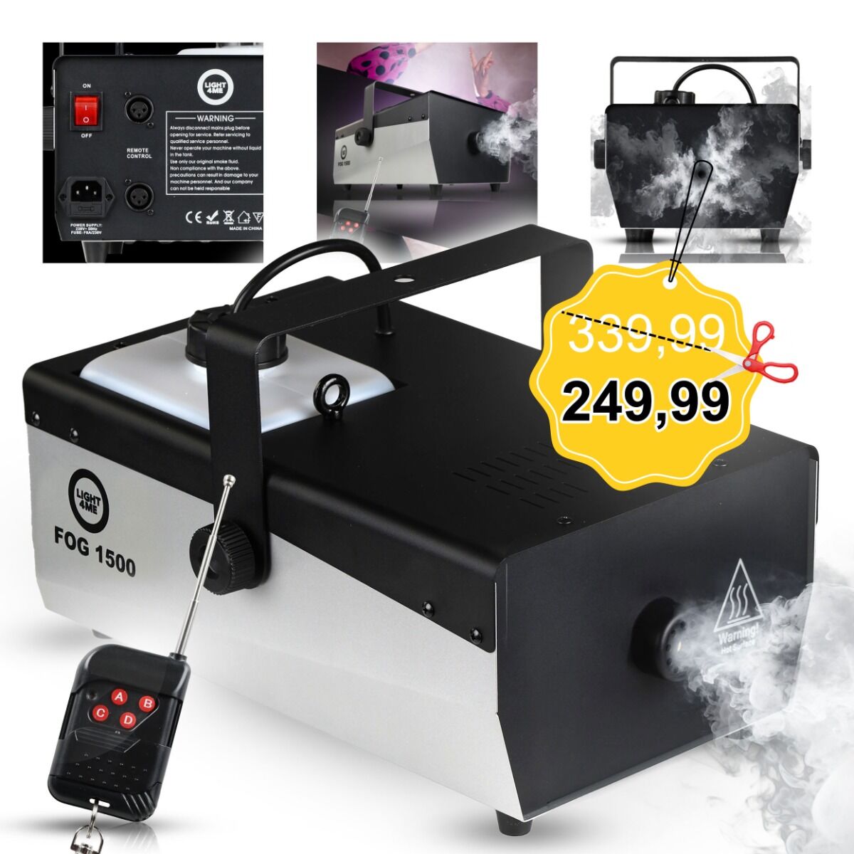 LIGHT4ME FOG 1500 V2 wytwornica dymu mgły pilot bezprzewodowy kontroler przewodowy 1500W