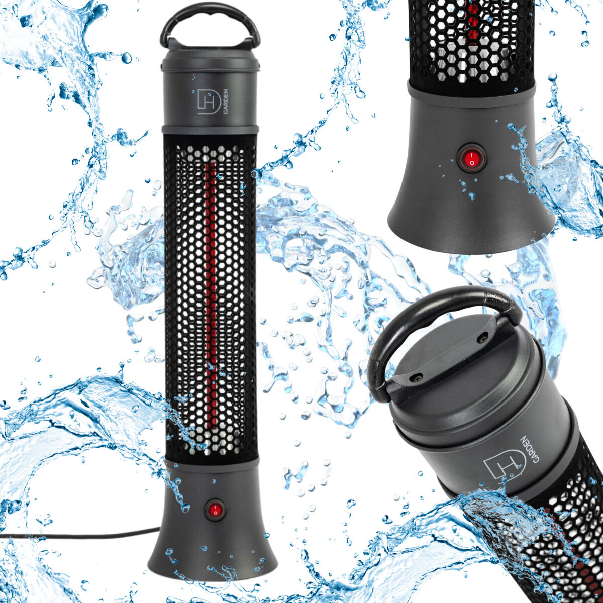 DH Garden Promiennik THL020 czarny grzejnik na podczerwień lampa ogrzewacz 1200W IP65 360 stopni