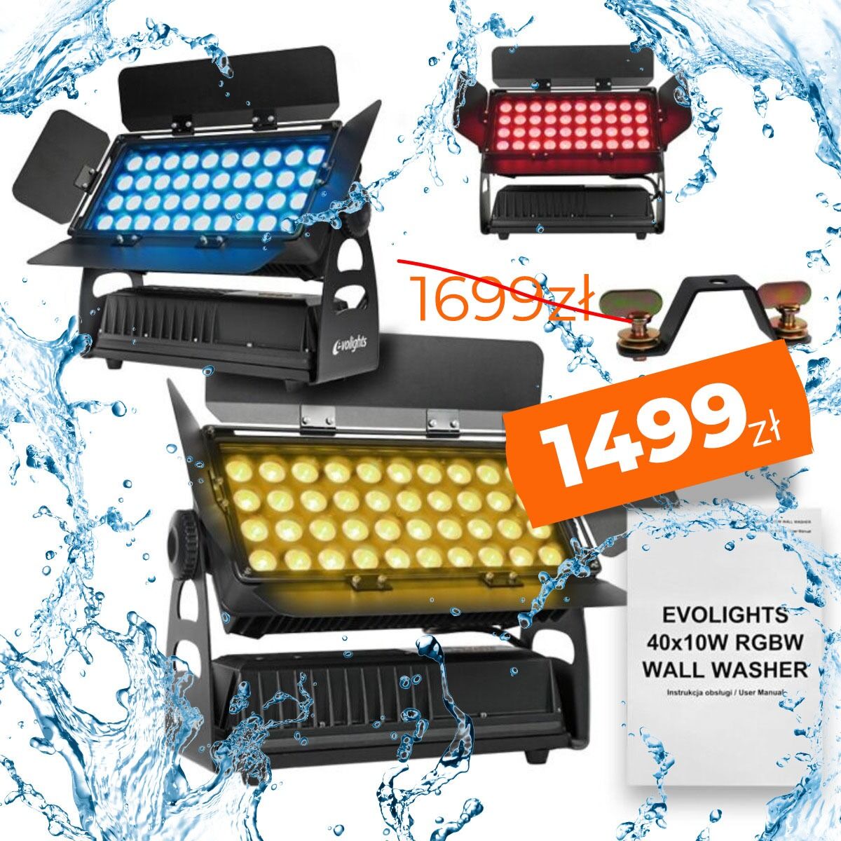 EVOLIGHTS 40X10W RGBW WALL WASHER oświetlacz zewnętrzny IP65 dekoracja światłem skrzydełka kadrujące