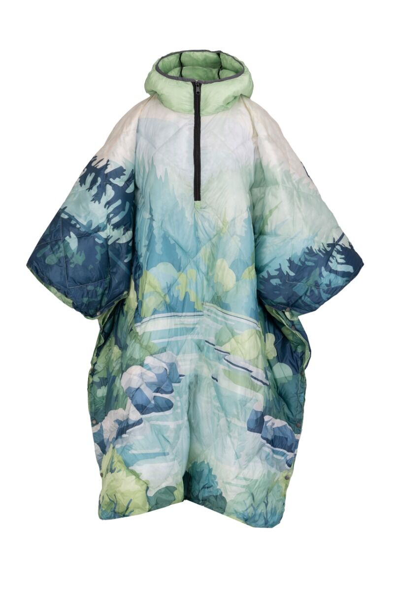 DH Garden Poncho Zielona Rzeka 145x115 cm kurtka płaszcz peleryna z kapturem duża kieszeń na zamek